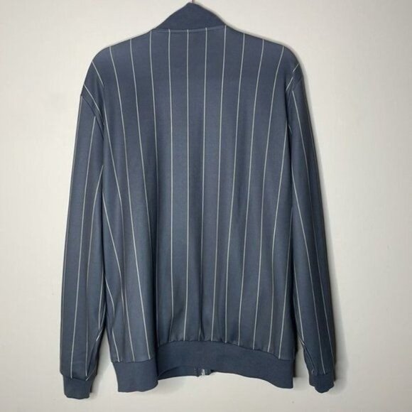 ASOS Size L Gray White Pinstripe Lightweight Zip Up 90s Style Shacket Sweatshirt - Picture 5 of 7